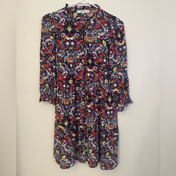 LOFT Dresses & Skirts - LOFT Floral Paisley Button Front Dress Women’s Medium Petite Boho Viscose